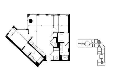 Floor plan for 2 beds, 2.5 baths, 1292 sqft